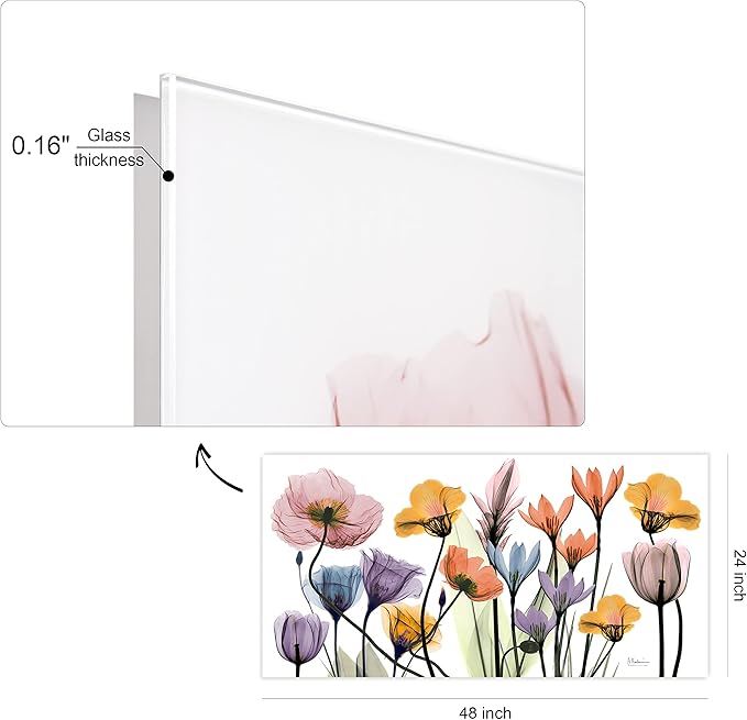 Empire Art Direct Frameless Free Floating Tempered Glass Panel Graphic Wall Art Ready to Hang, 24" x 48", Flowerscape Portrait, Flower Wall Art