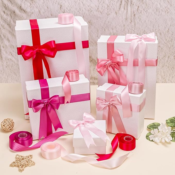 1-1/2 Inch Pink Satin Ribbons for Crafts, 6 Rolls Single-Faced Pink Assorted Ribbons for Gift Wrapping Flower Bouquet Wedding Invitations Bridal Shower Hair Bows Garland Party Decor