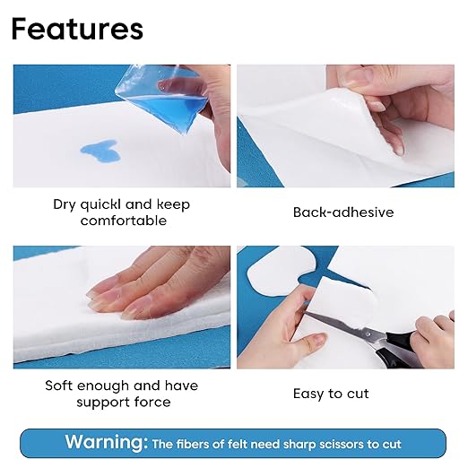 Pllieay Thickened Adhesive Felt Padding, 1/3" Thick 6" x 2.5yd Quality Rayon Blend Orthopedic Felt Roll, White Felt Adhesive Roll for Providing Cushioning and Support in Pain Foot