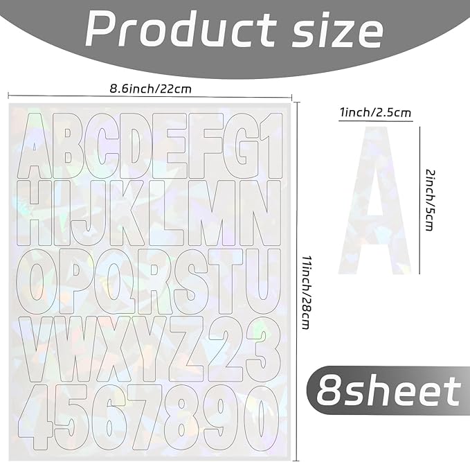 Starboling Letter Stickers,2 inch 8 Sheets White Alphabet Sticker,Self Adhesive Vinyl Letter Stickers Mailbox Numbers,for Arts Crafts Outdoor Sign Poster Mailbox Sign Doors Mailboxes Car Truck