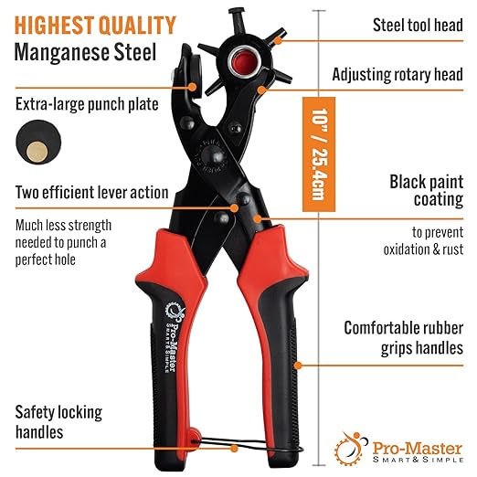 Professional Heavy Duty Belt Hole Puncher for Leather, Multi-Size Rotary Leather Hole Punch Tool Set with Ergonomic Handles for Easy, Precise Belt Fixes, Straps, Collars, Bags, Shoes, DIY Crafts