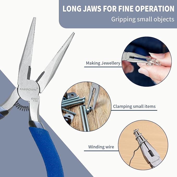 KAIHAOWIN Mini Needle Nose Pliers 5"-5 Pack KAIHAOWIN Small Long Nose Pliers with Wire Cutters, Spring Loaded Thin Needle Nose Pliers, Precision Pliers Set for Crafts/Jewelry Making/Tiny Project
