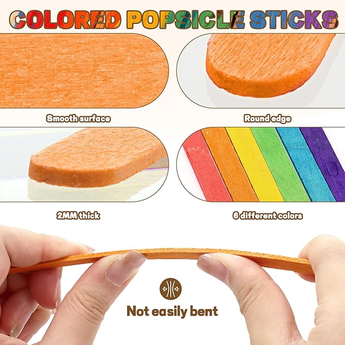1000PCS Colored Sticks for Craft, 3 Sizes(2.5",4.5",6") Colorful Rainbow Wooden Popsicle Sticks Bulk for Home Decoration Project Kid Classroom Art DIY Craft Supplies School Activities