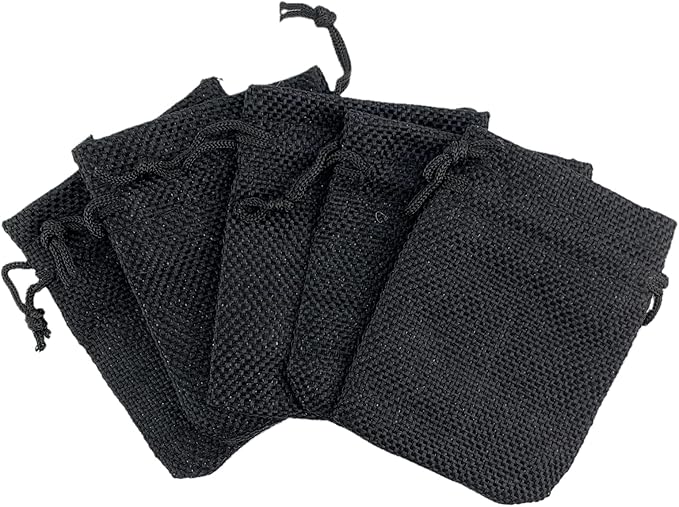 Palmhomee Pack of 25 Burlap Gift Bags with Drawstring Linen Jewelry Pouches Wedding Hessian Jute Bags for Birthday Jewelry and Treat Pouches Party Wedding Favors Gift Art and DIY Craft (2.8x3.6 Inch, Black)