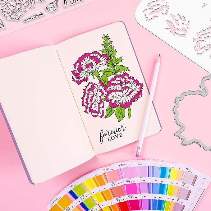 ORIGACH Dianthus Layering Stencil Stamp and Die Set for Card Making, Flower Stencil Template Silicone Clear Stamps and Metal Die Sets for DIY Scrapbooking Photo Album Crafting