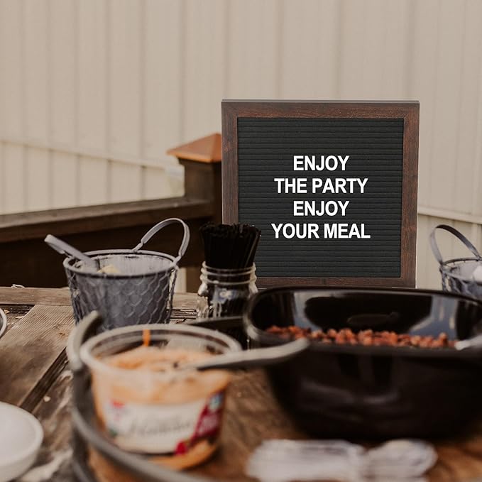 PATIKIL Felt Letter Board, 10x10Inches Black White Wooden Changeable Message Board with Storage Bag Stand for Kitchen Menu Classroom Farmhouse Decor Notes, White Bronze Letter