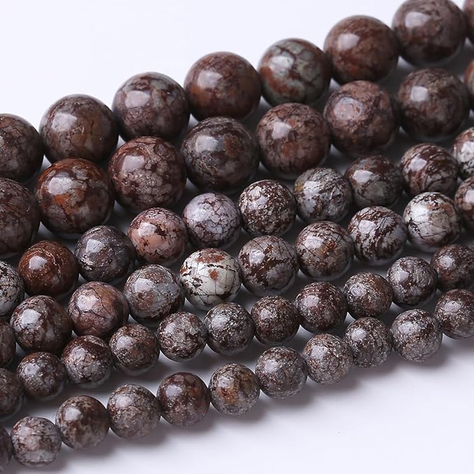 32PCS 12MM Brown Snowflake Stone Beads Energy Healing Beads for DIY Jewelry Bracelet Necklace Making for Jewelry Making 15Inch