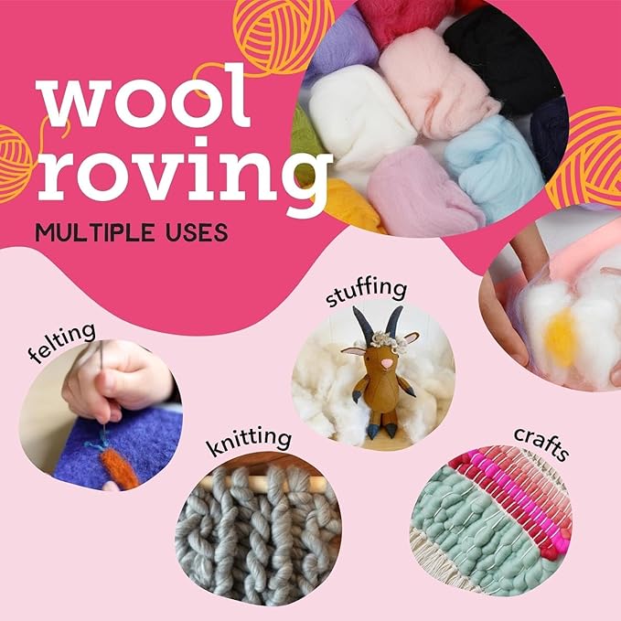 Incraftables Felting Needles Wool Roving Kit - Needle Felting Kit for Beginners, Adults & Kids – Wool Felting Kit with Plastic Eyes, Keychains, Glue & Accessories – 15 Colors