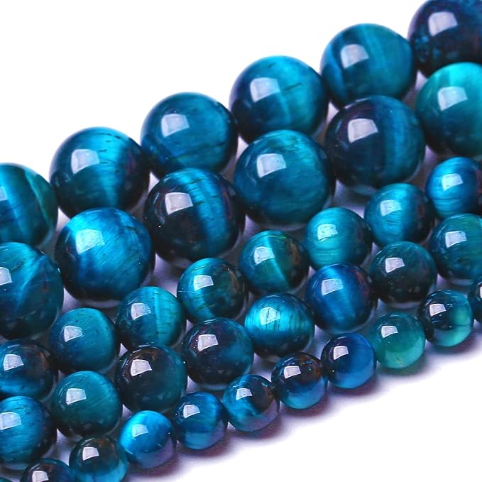 10MM 72pcs Natural Royal Blue Tiger Eye Stone Energy Healing Beads Round Loose Beads for Jewelry Making Bracelet 2 Strands 32"