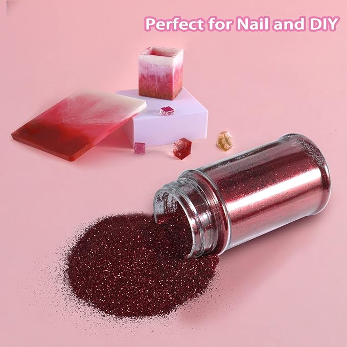 Renfio Ultra Fine Dark Wine Red Glitter Powder, 2.11 Oz (60g), PET Flakes, Crafts, Sequins, Slime Decoration, Safe, Easy to Store, Burgundy Glitter Epoxy Chips Flakes for Christmas Roses Tumblers