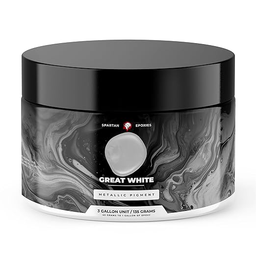 Spartan Epoxies Metallic Pigment Powder for Epoxy - 30 Unique Colors, 4oz for 1 Gallon and 12oz for 3 Gallons of Clear Epoxy, Made in the USA (Great White, 12oz (135 Grams))