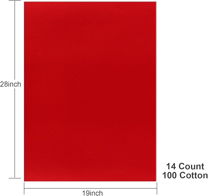 Aida Cloth 14 Count Cross Stitch Fabric,19×28inch (14CT, Red)