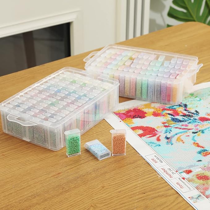 Douorgan 2-Tier Diamond Painting Storage Containers Portable Bead Organizer and Storage Box Stackable Arts & Crafts Organizers for Nail Charms Seed, 160 Rectangular, Funnel, Stickers