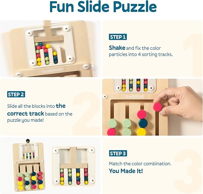 TOP BRIGHT Slide Puzzles for Kids Ages 4-6 Boys Girls, Travel Games Road Trip Activities for Kids, Montessori Color Matching Toys for 3+ Years Old, Brain Teaser Birthday Gift