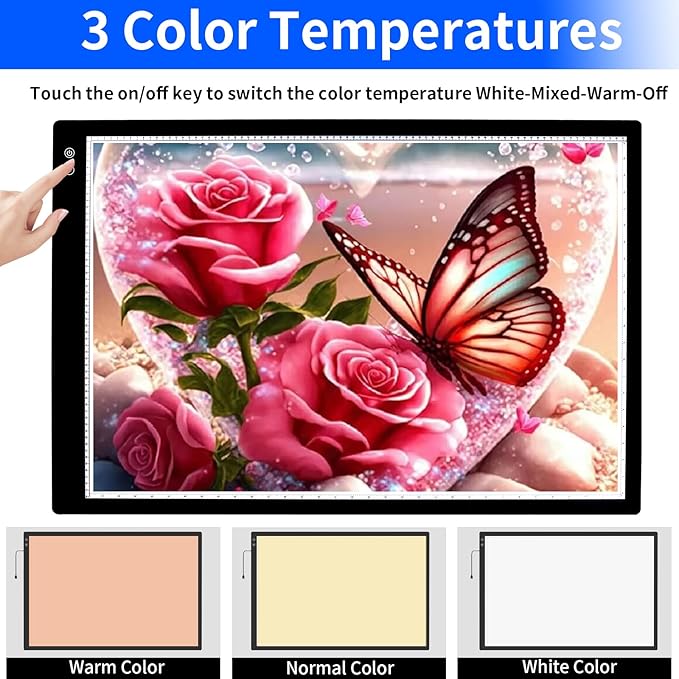 Luxjoyful A1 Extra Large Light Board for Diamond Painting,LED Rechargeable Light Pad with Built-in 6000mAh Battery,3 Color Stepless Dimming,Light Box for Tracing,Diamond Painting,Drawing,Vinyl Weeding