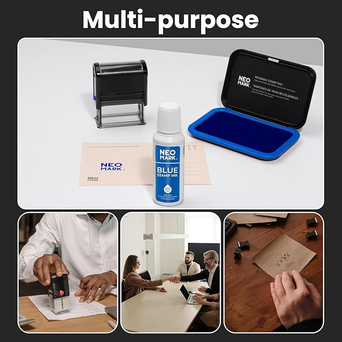 Premium Stamp Ink, Quick-Drying & AP-Certified Non-Toxic Refill Ink for Self-Inking Stamps, Date Stamps and Stamp Pads (Blue, 2oz)