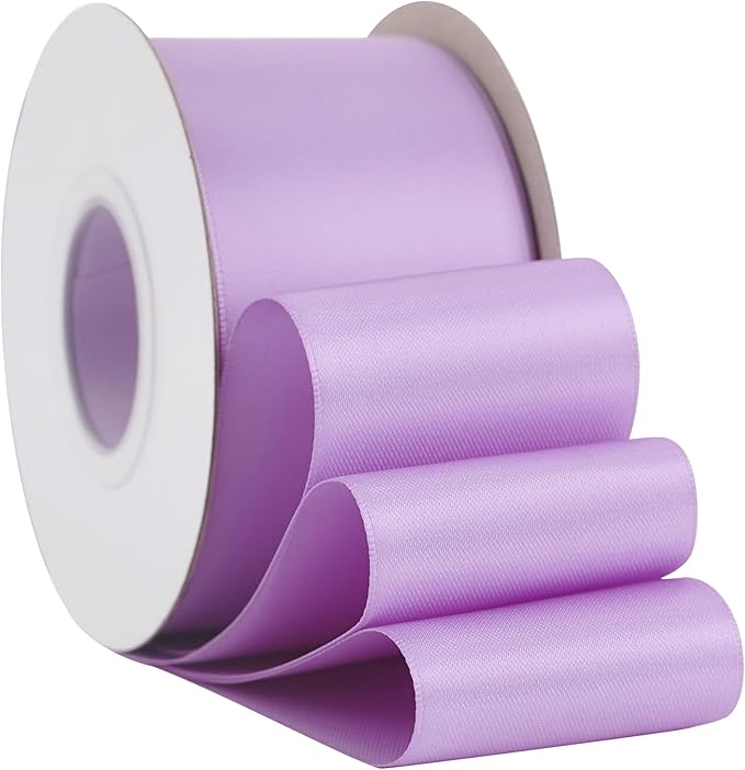 HUIHUANG Lilac Satin Ribbon 2 inch Wide Double Faced Satin Ribbon Lilac Purple Ribbon for Gift Wrapping, Bows Making, Flower Bouquet, DIY Crafts, Bridal Shower, Holiday Party Decor-25 Yards/Roll