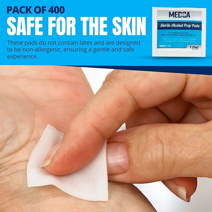 Alcohol Prep Pads - Box of 400, Saturated 70% Isopropyl Alcohol Wipes