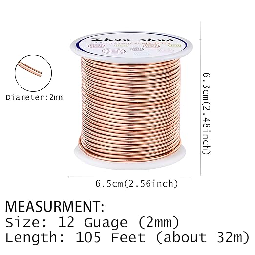 12 Gauge(2mm) Aluminum Wire 35 Yards Anodized Metal Wire for Bonsai Armature Crafting Sculpting Jewelry Craft Making Beading Floral (Copper, 12 Gauge)