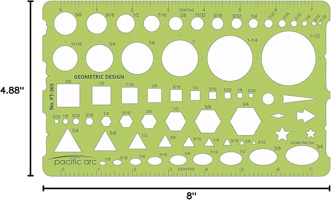 Pacific Arc - Template: Geometric Designer - Stencils for Drafting and Circle Drawing - Professional or School Work. - 4.875" x 8"