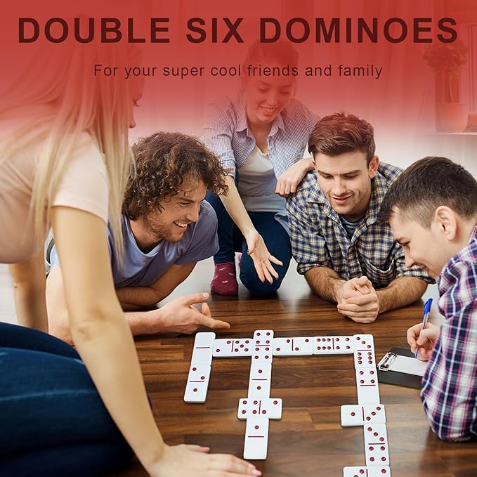 IDTQ Dominoes Set for Adults, Double 6 Dominos Game Set with 28 Domino Tiles Double with Upscale Gift Boxes -7 Polyhedral Dice -Classic Board Games (Light Brown)
