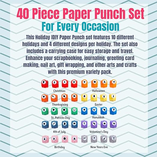 Every Occasion Year Round Scrapbook Paper Holiday Punchers-40 Unique Designs for Valentines, Easter, St. Patrick's Day, Christmas, & More- DIY Confetti for Holiday Cards, Invitation, Decoration Making