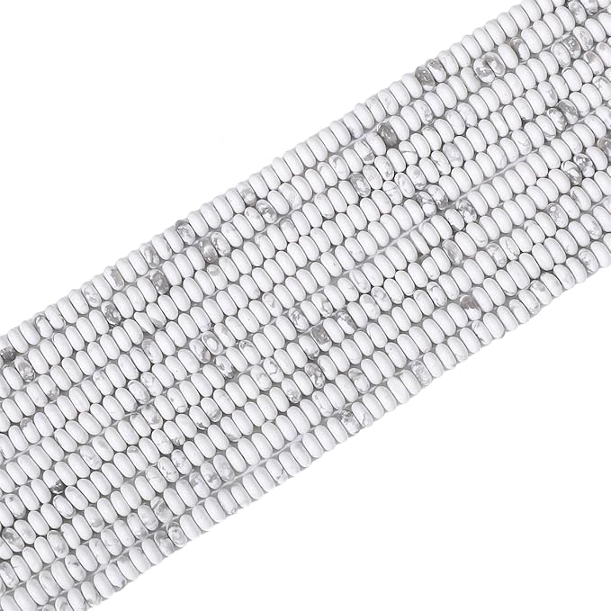 Natural White Howlite Disk Stone Beads 4x2mm 160pcs Rondelle Loose Semi Gemstone Beads for Jewelry Making Design