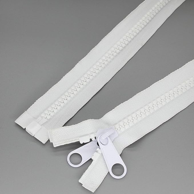 Leekayer 2PCS #10 30 Inch Heavy Duty Zippers for Sewing Separating Large Plastic Zippers White Tape with Double Pull Tab Slider, Sleeping Bag, Boat, Canvas, Cover, Trampoline, Dog Bed,Tent (30" 2pcs)