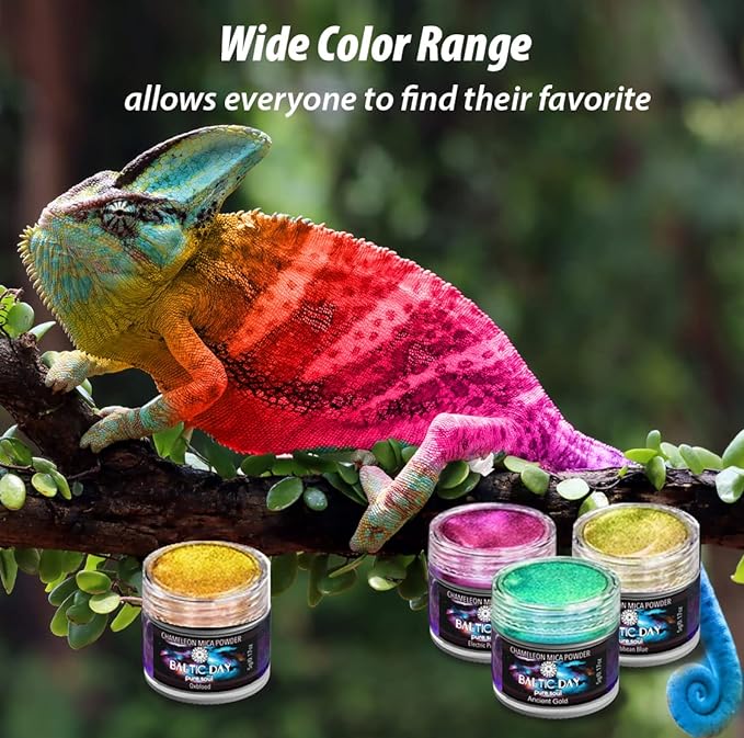 BALTIC DAY - Chameleon Mica Powder, 8 Jars of Color Shift Mica Set - Epoxy Resin Color Pigment - Chameleon Powder Glitter - Holographic Mica Powder for Resin