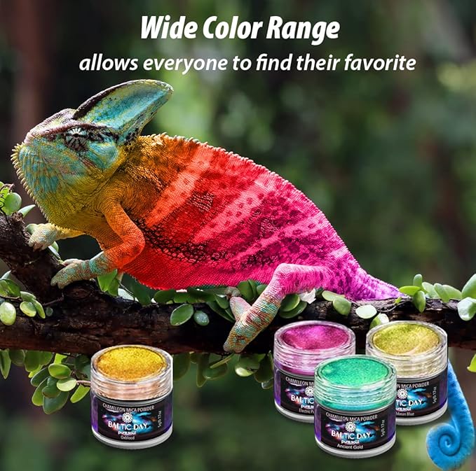 BALTIC DAY - Chameleon Mica Powder, 20 x 5g Jars of Color Shift Mica Powder Set - Epoxy Resin Color Pigment - Chameleon Powder - Holographic Mica Powder for Resin