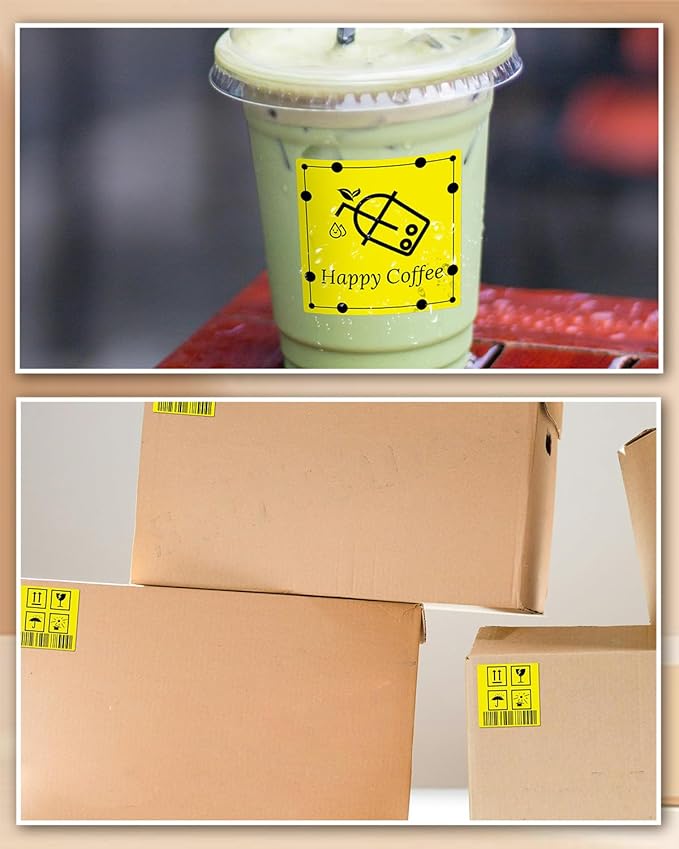 iEager Yellow Square Thermal Label Stickers, 3" x 3" Self-Adhesive Square Direct Thermal Labels with Perforation Line, 500 Sheets/Roll