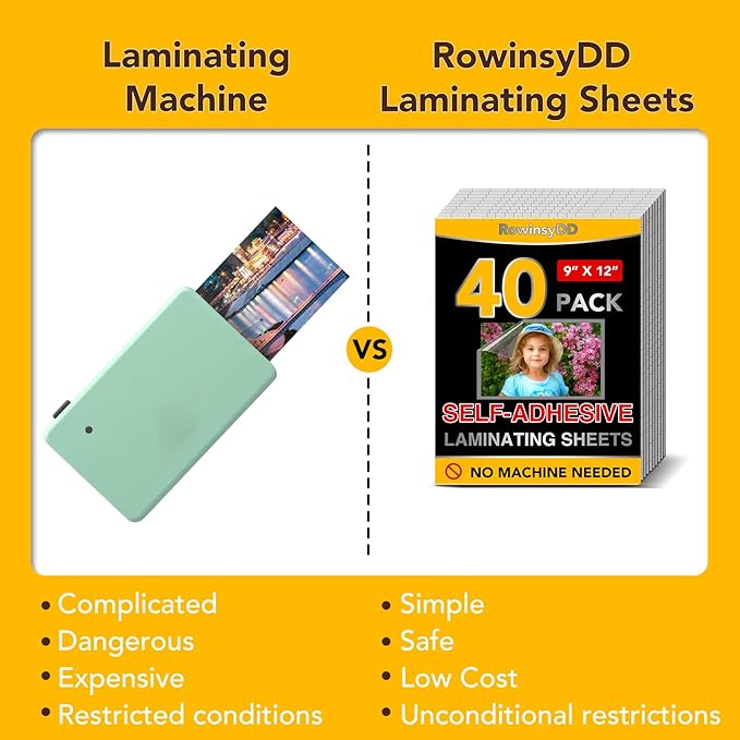40 PCS Self-Adhesive Laminating Sheets, 9 x 12 Inches Clear Laminating Sheets No Machine Needed Self Sealing Laminate Sheets