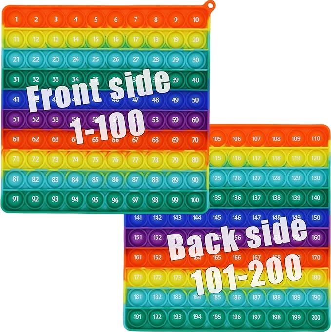 Double Side 1 100 200 Pop it, Chart, Numbers, Row Counter Knitting Crochet, Stitch Counters Crocheting Square Popper Fidget Sensory Toy, Educational Tool, Great Gift for Birthdays, Christmas