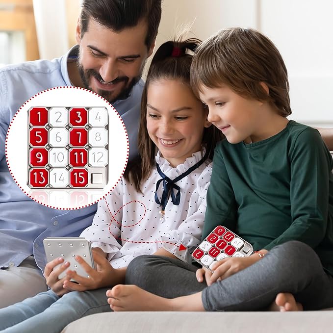 Metal Number Slide 15 Puzzle Red and White Number Sliding Puzzle Educational Pocket Funny IQ Game for Teens and Adults, Ideal for Learning Tool Party Favors (Red and White,2 Pack)