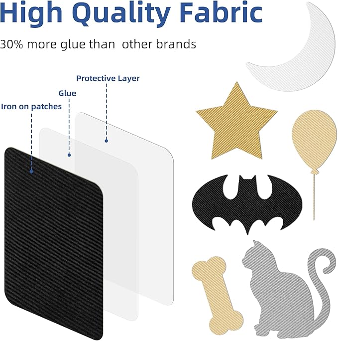 HTVRONT Iron on Patches for Clothing Repair, Fabric Patches Iron on, Classic Black Repair Decorating Kit 20 Pieces Iron on Patch Size 3.7" by 4.9" (9.5 cm x 12.5 cm)