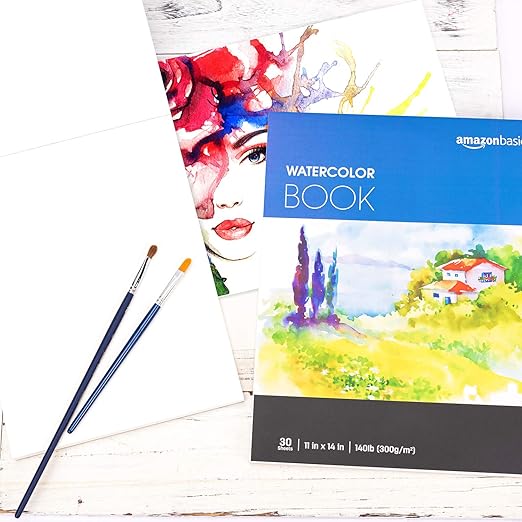 Amazon Basics Watercolor Pad, 9"x12", 140 lb / 300 gsm, 30 Sheets, White