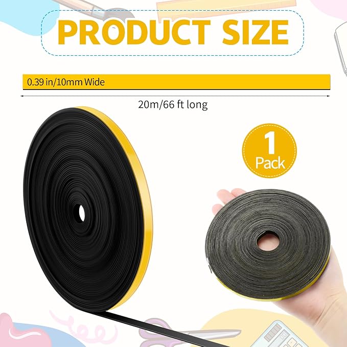 Magnetic Tape Roll Thin Strips, 0.39 Inch x 66 Feet Magnetic Board Dividers Whiteboard Graphic Decorative Tape Marking Line for Classroom Office Art Accessories(Yellow)