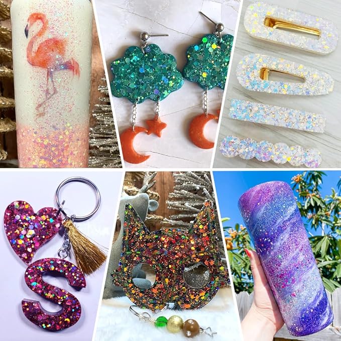 Estanoite Holographic Chunky Glitter, 160G/5.64OZ Glitter, Mixed Fine & Chunky Glitter for Epoxy Resin, Iridescent Glitter for Crafts Tumblers, Halloween Christmas Festival Painting Decor (Rose)