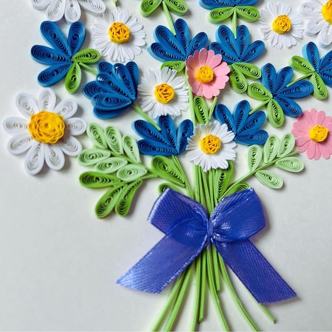 Quilling Cards, handmade card, quilled cards with Dedicated Paper Handmade Art for all occasions: Mother's day, Father's day, Birthday... daisy bouquet (Daisy bouquet)