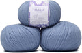 Pullu - Baby Alpaca Merino Wool Yarn Set of 3 Skeins (150 Grams) Worsted Weight - Sourced Directly from Peru - Heavenly Soft and Perfect for Knitting and Crocheting (Soft Blue)