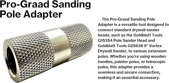 Sanding Pole Adapter, Connect Wood Handles, Telescopic, Multi Purpose Paint Extension to Drywall Standard Sander Head