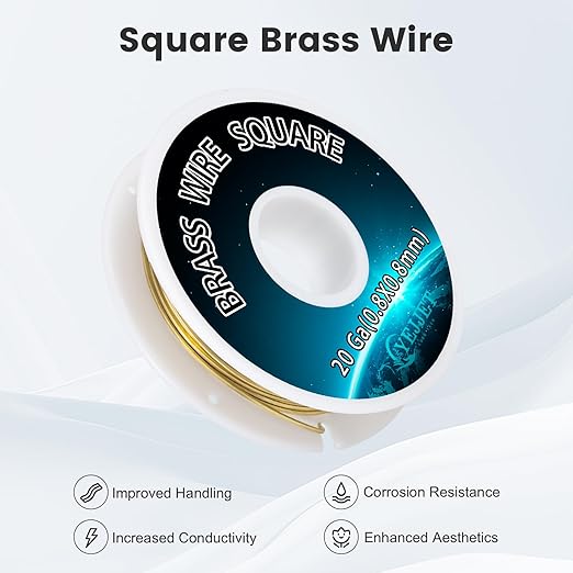 Bulk Square Brass Wire 0.8mm 50 Feet - 20 Gauge Craft Wire for Jewelers, Metal Art, Workshops