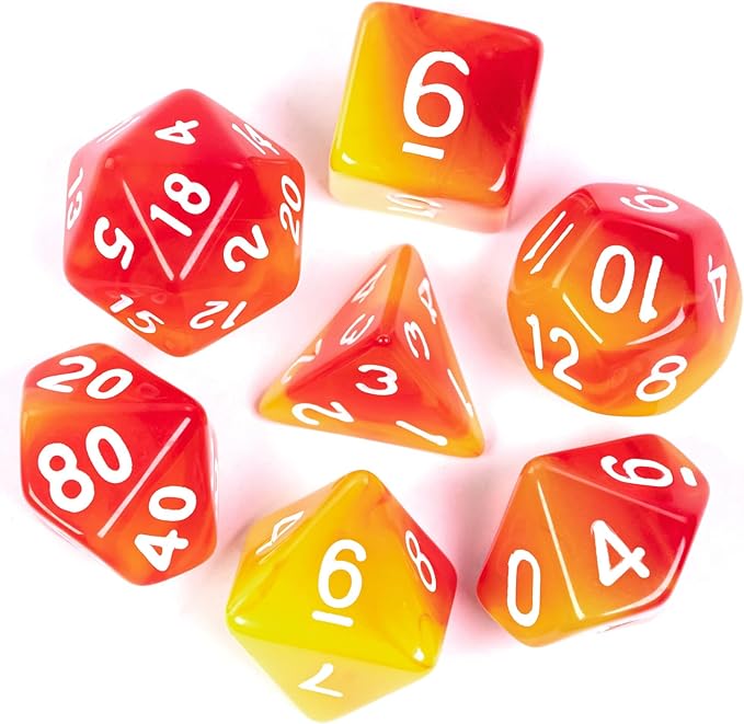 7-Die DND Dice Set Polyhedral Dice Set with a Leather Dice Bag, D&D Dice Set for Dungeons and Dragons, RPG Table Games (T/Red Yellow)