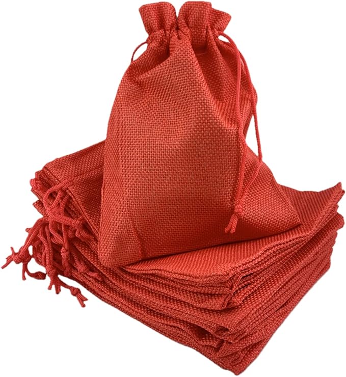Palmhomee Pack of 25 Burlap Gift Bags with Drawstring Linen Jewelry Pouches Wedding Hessian Jute Bags for Birthday and Treat Pouches Party Wedding Favors Gift (7x9 Inch, Red)