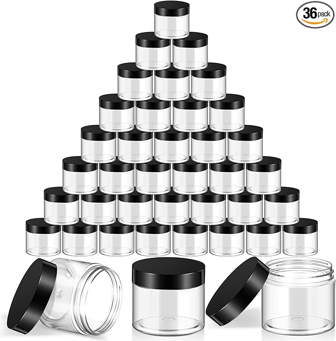 SATINIOR 36 Pieces 1 oz Plastic Jars with Lids Wide Mouth Airtight Reusable Container Acrylic Cosmetic Small Jars for Lotions Ointments Travel Toiletries Creams Make up Storage(Black)
