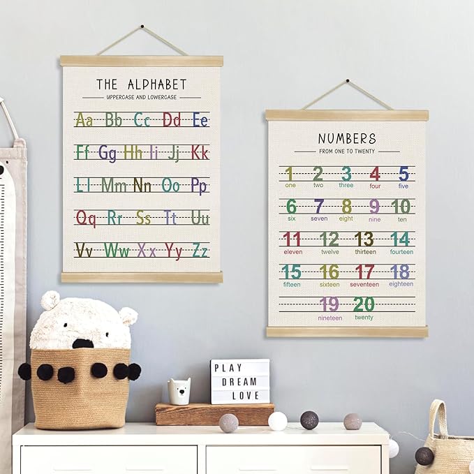 Alphabet and Numbers Wall Chart Set of 2 ,Kids Educational Posters,ABC and 1-20 Number Learning Banners for Toddlers, Preschool Classroom, Nursery, Playroom Decor 14 x 18.5 Inch(Colorful)