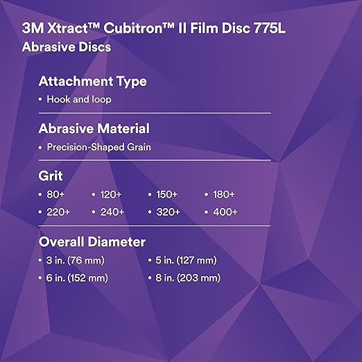 3M Xtract Cubitron II Hookit Clean Sanding Film Disc 775L, 180+, 5 in, Pack of 50 Hook and Loop Sanding Discs for Paint Preparation and Removal, General Sanding, Refining, Blending, and Featheredge
