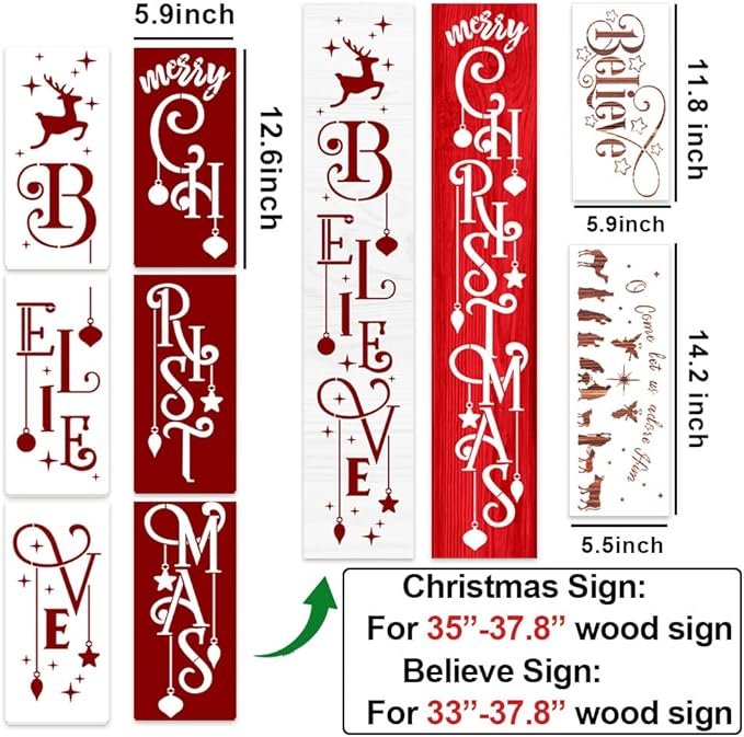 Christmas Stencils for Painting on Wood Porch Christmas Stencil Large Believe Xmas Holiday Stencils for Door Mats Window Glass Fabrics Crafts