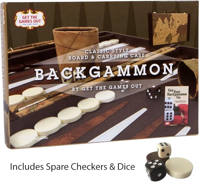 Get The Games Out Top Backgammon Set - Classic Board Game Case - Best Strategy & Tip Guide - Available in Small, Medium and Large Sizes (Map, Medium)