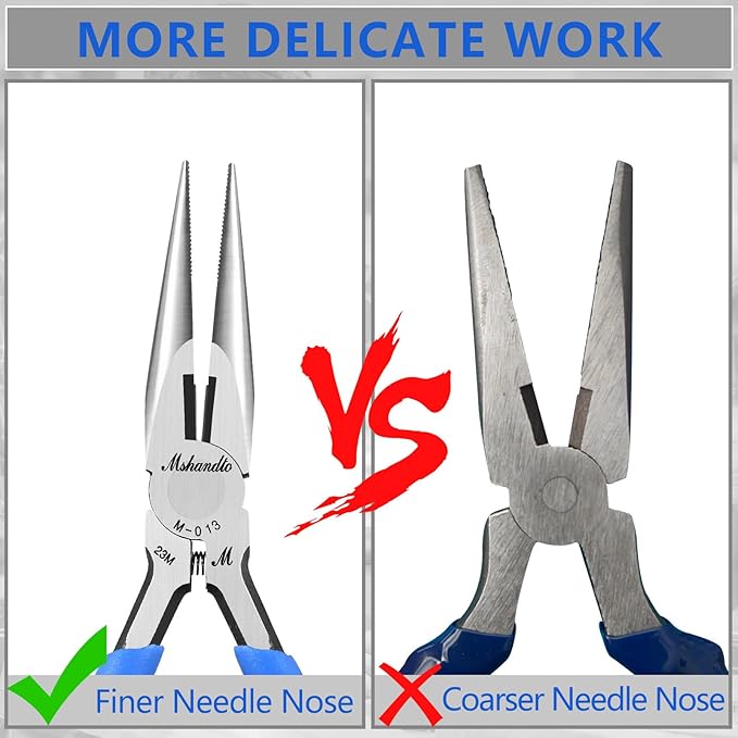 Needle Nose Pliers Set, mshandto 5" Long Nose Pliers for Wire Bending, 6 Pack High Carbon Steel Needle Nose Pliers, Serrated Jaw Pliers for Jewelry Making, Electronics, Object Grasping, Craft Making